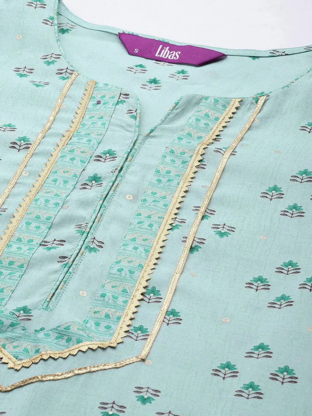 Blue Printed Silk Blend Straight Kurta Set With Palazzos - Libas