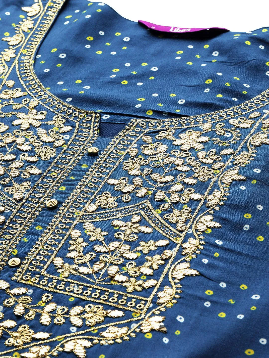 Blue Printed Silk Blend Straight Kurta With Trousers & Dupatta - Libas 