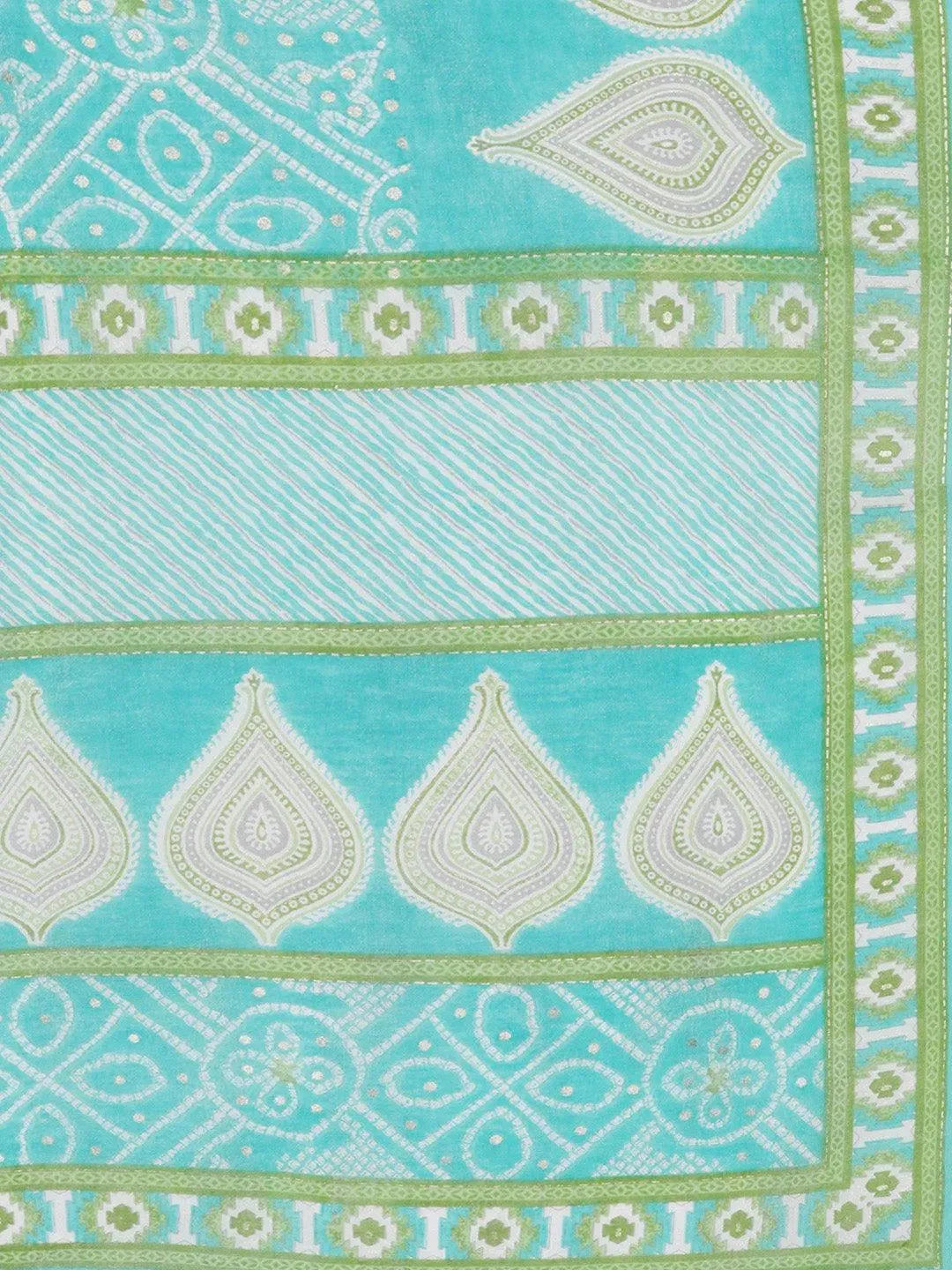 Blue Printed Silk Blend Straight Suit Set - Libas 
