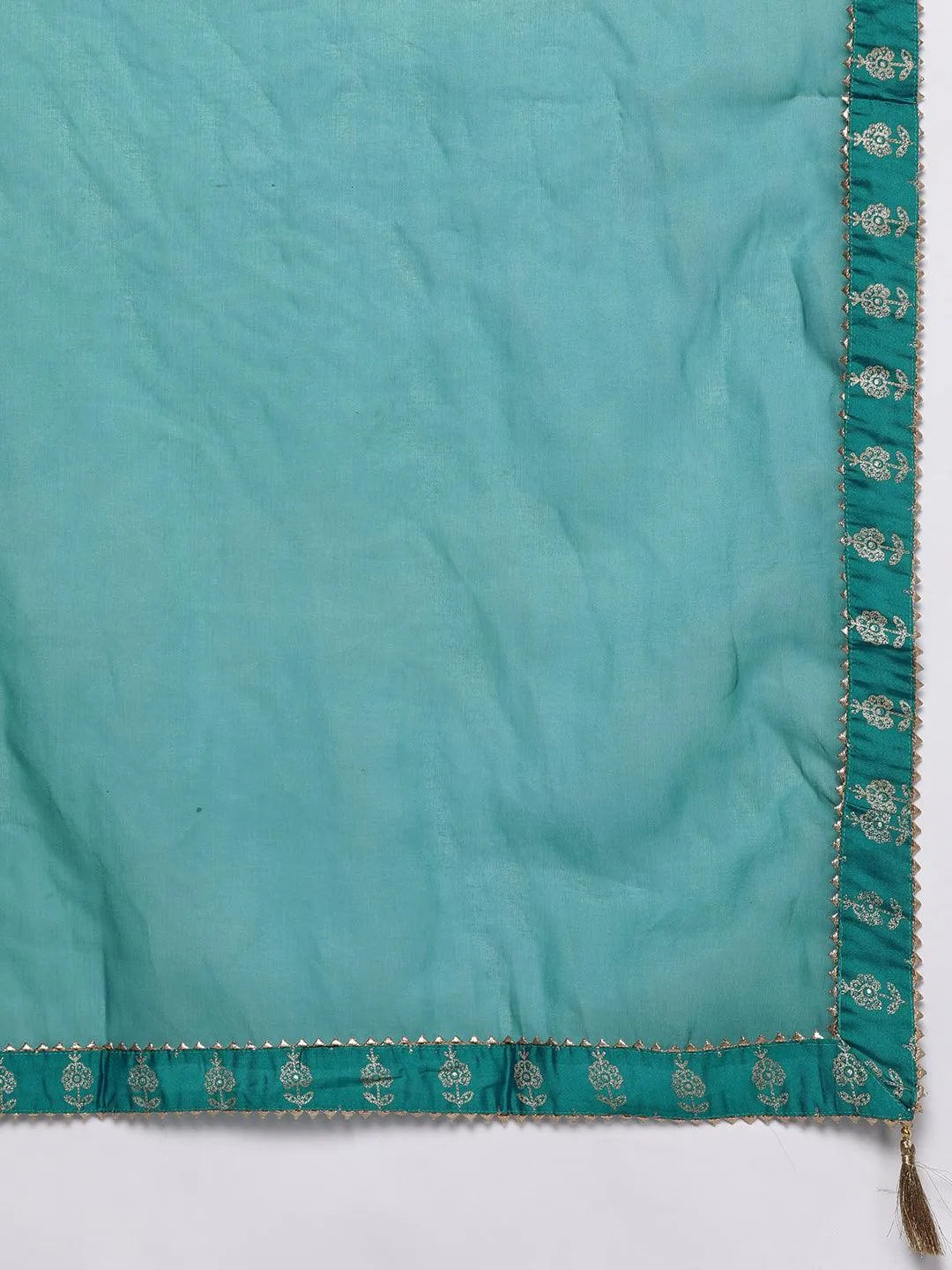 Blue Printed Silk Blend Straight Kurta With Trousers & Dupatta - Libas 