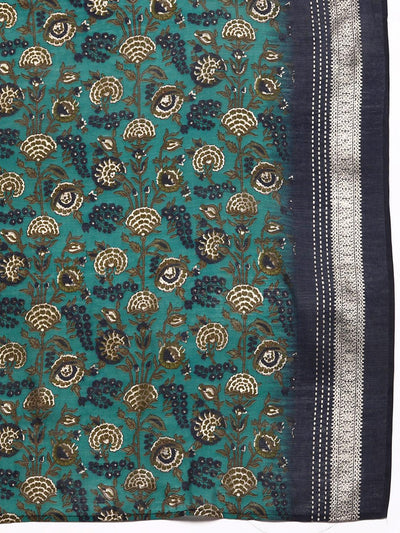 Blue Printed Silk Blend Straight Kurta With Trousers & Dupatta - Libas