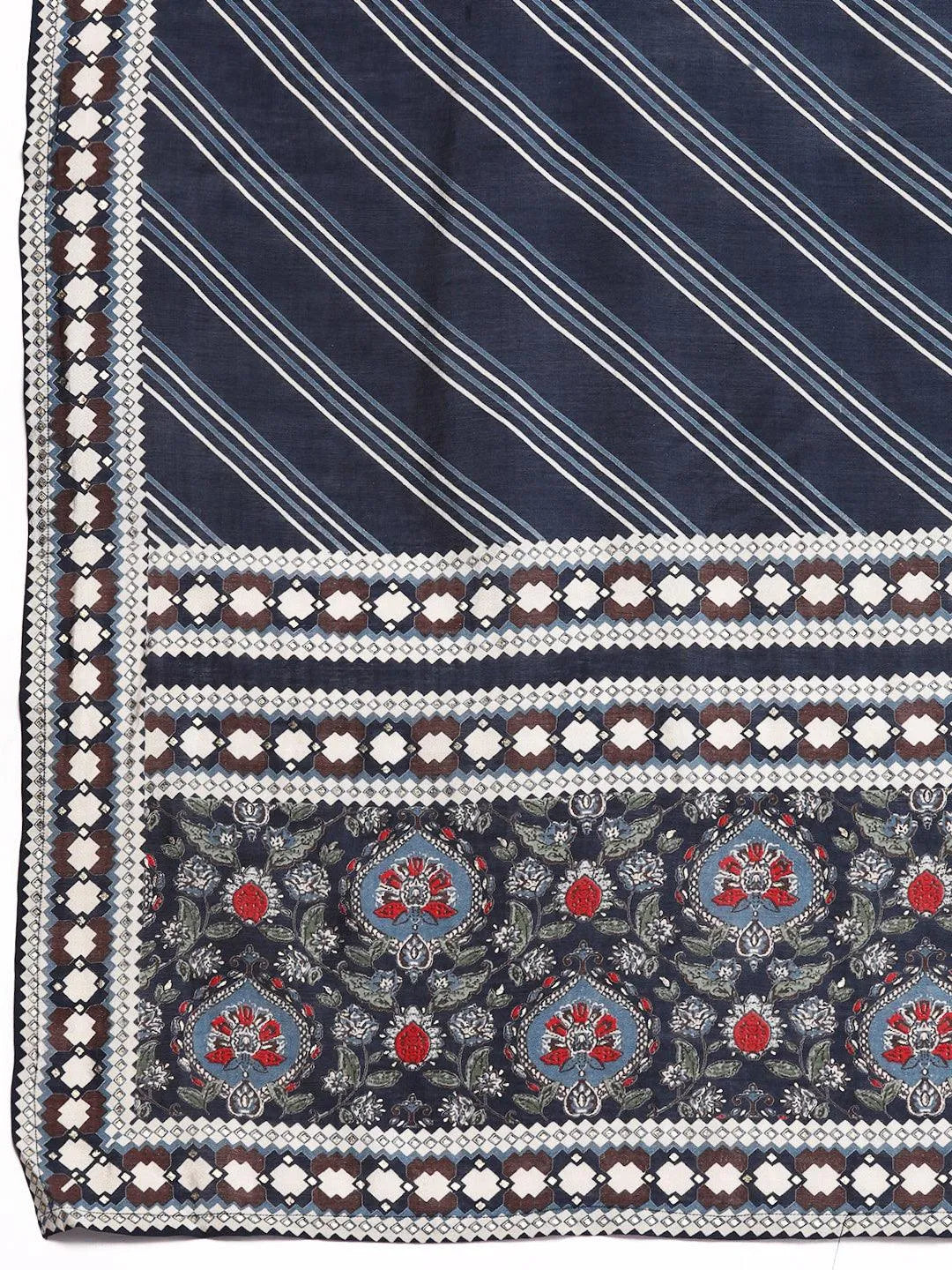 Blue Printed Silk Blend Straight Kurta With Trousers & Dupatta - Libas 