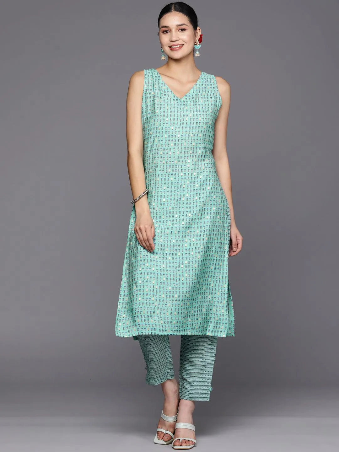 Blue Printed Silk Blend Straight Kurta Set With Trousers - Libas