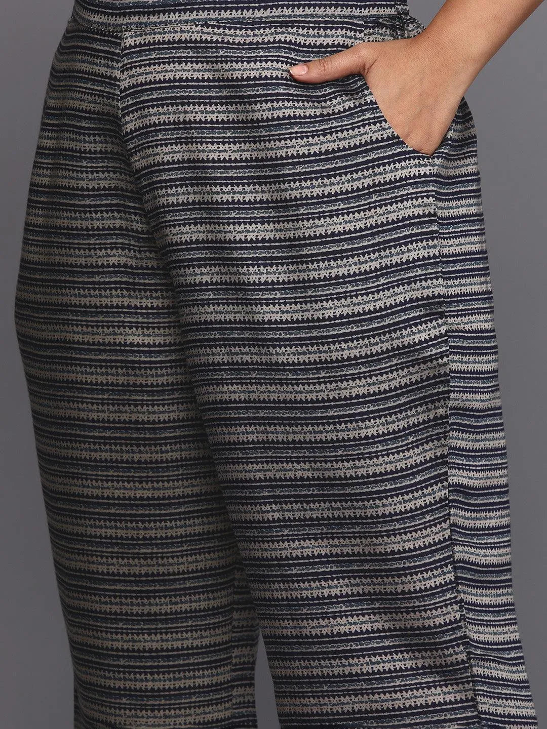 Blue Printed Silk Blend Straight Kurta With Trousers - Libas 