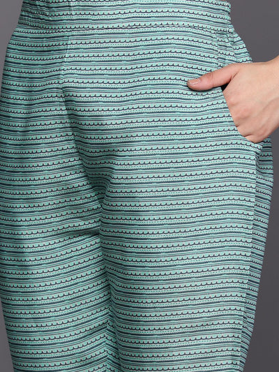Blue Printed Silk Blend Straight Kurta Set With Trousers - Libas