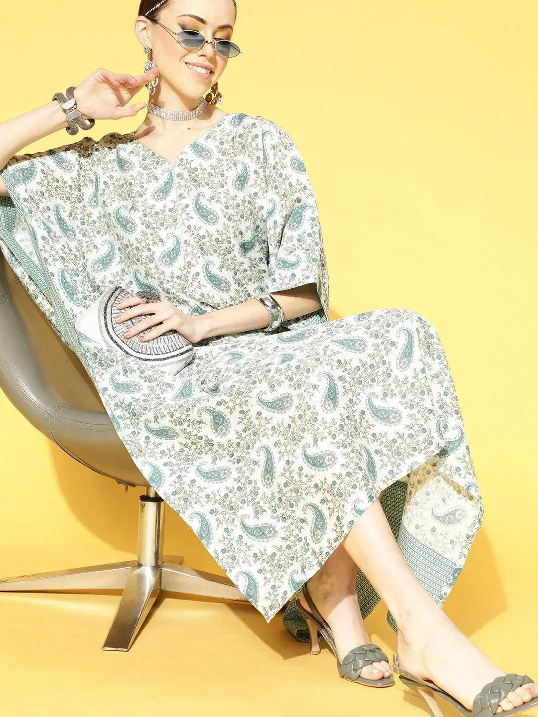 Blue Printed Silk Dress - Libas 