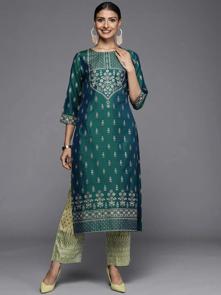 Blue Printed Silk Kurta - Libas