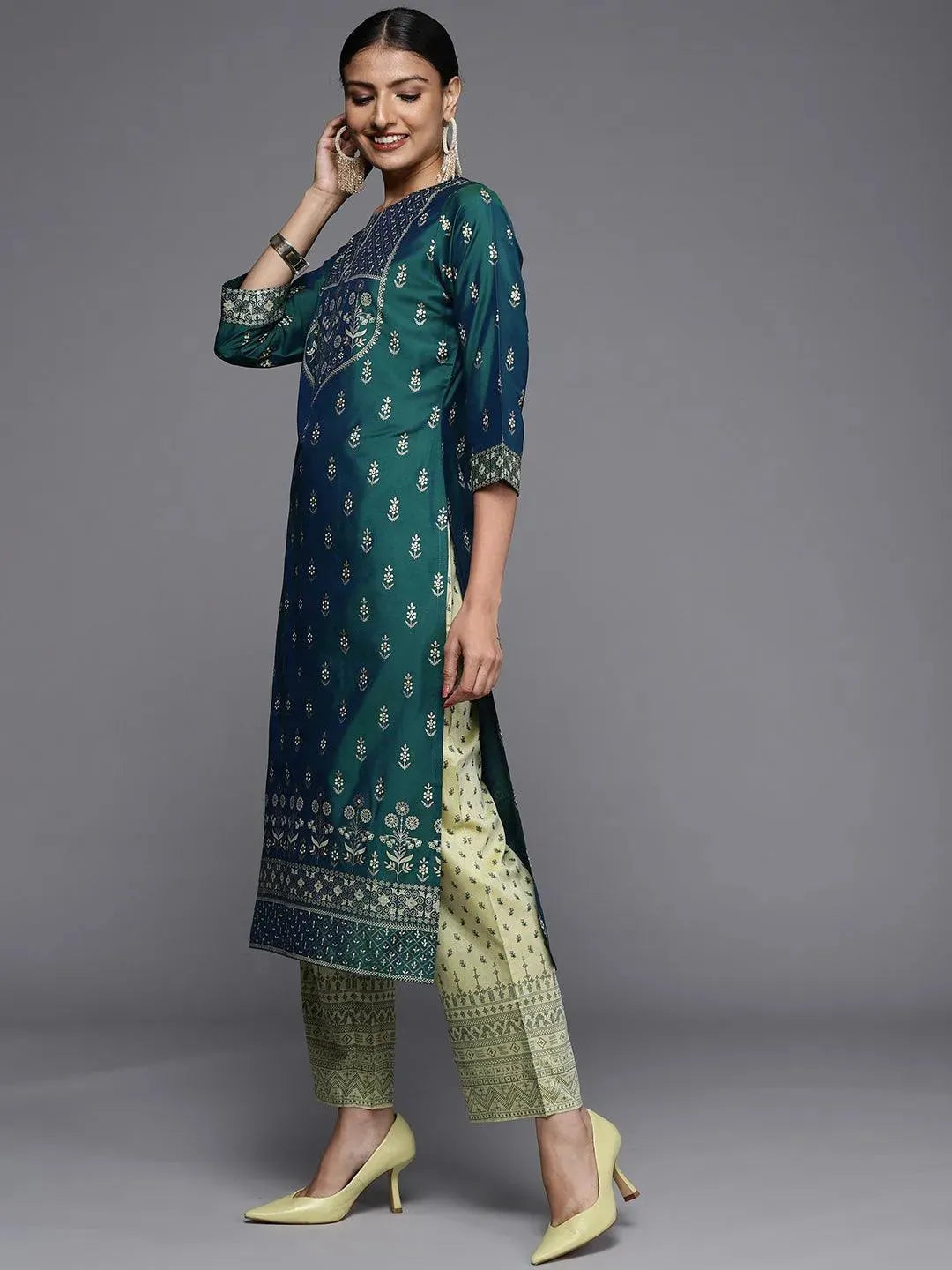 Blue Printed Silk Kurta - Libas