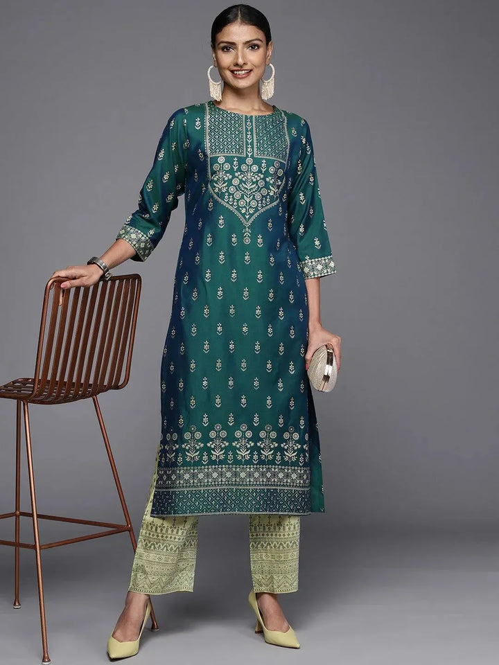 Blue Printed Silk Kurta - Libas