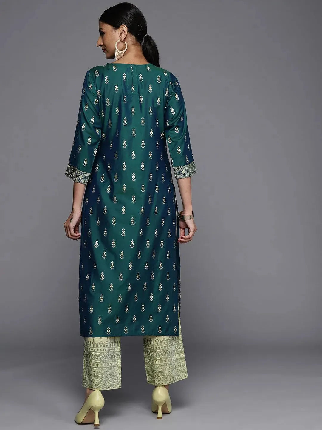 Blue Printed Silk Kurta - Libas