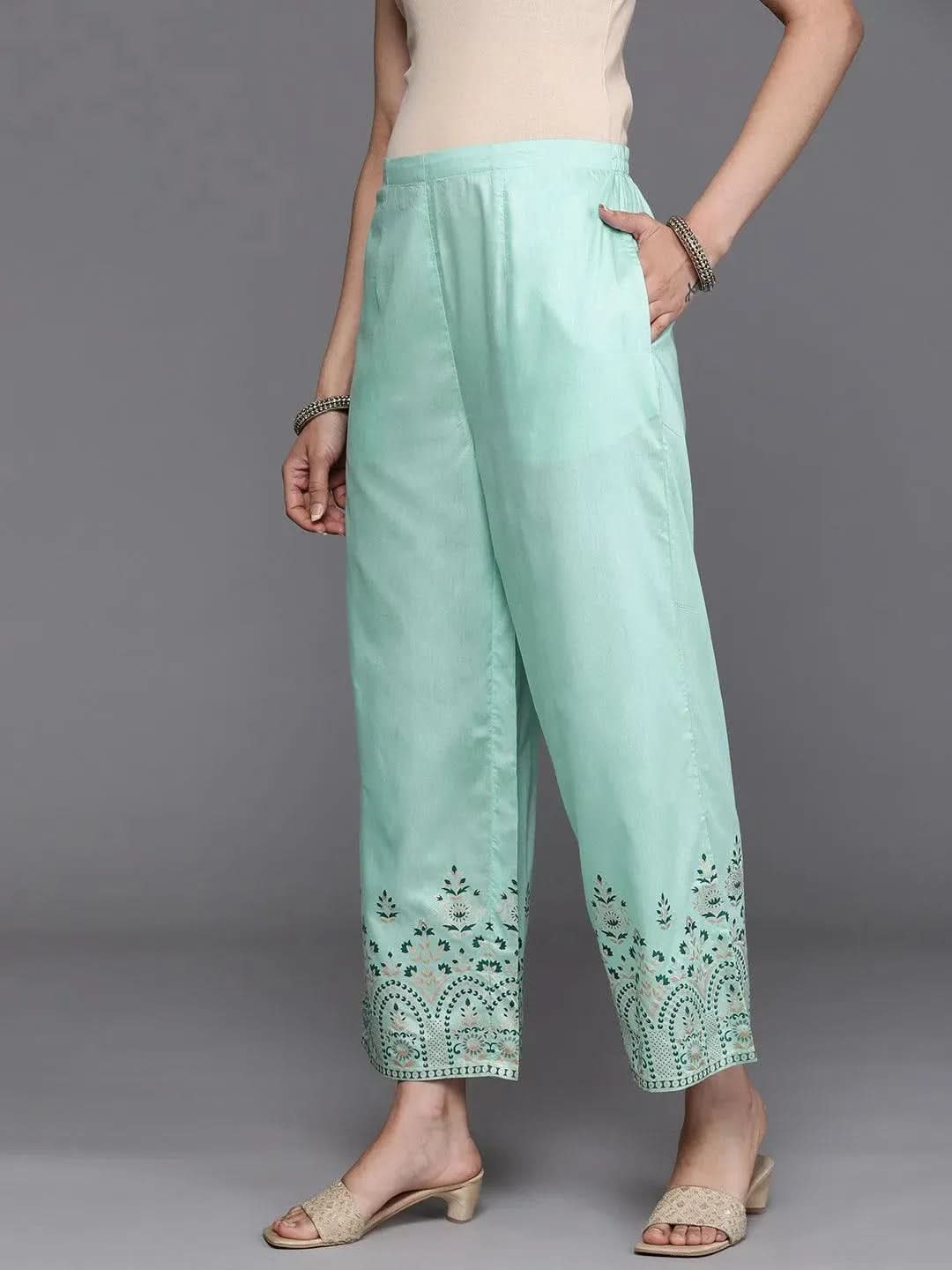 Blue Printed Silk Palazzos - Libas 