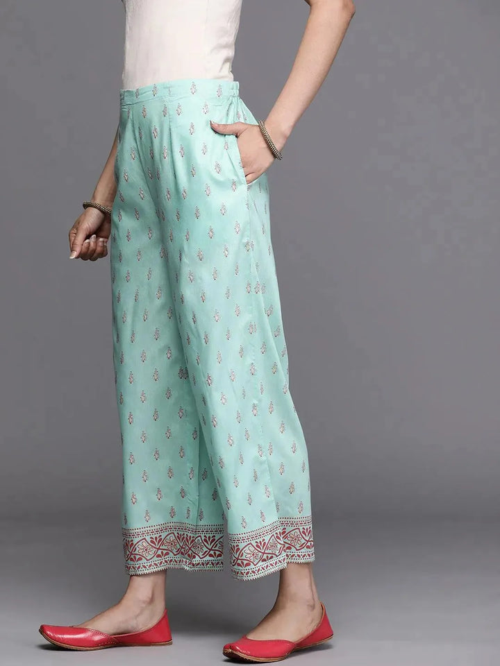 Blue Printed Silk Palazzos - Libas