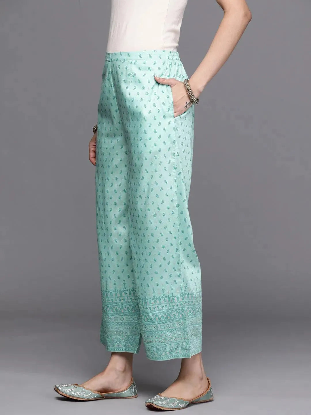 Blue Printed Silk Palazzos - Libas