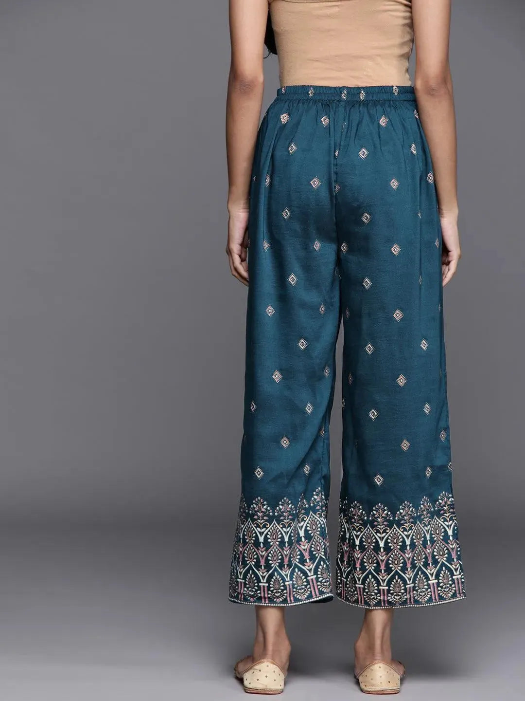 Blue Printed Silk Palazzos - Libas