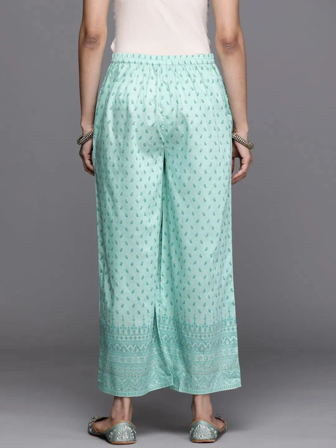 Blue Printed Silk Palazzos - Libas 