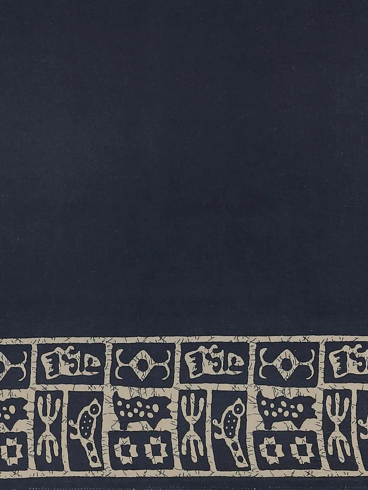 Blue Printed Silk Saree - Libas