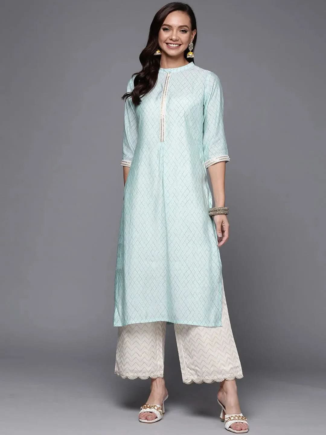 libas Blue Printed Silk Straight Kurta-picture-50