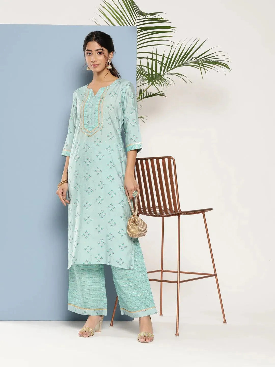 Blue Printed Silk Straight Kurta - Libas