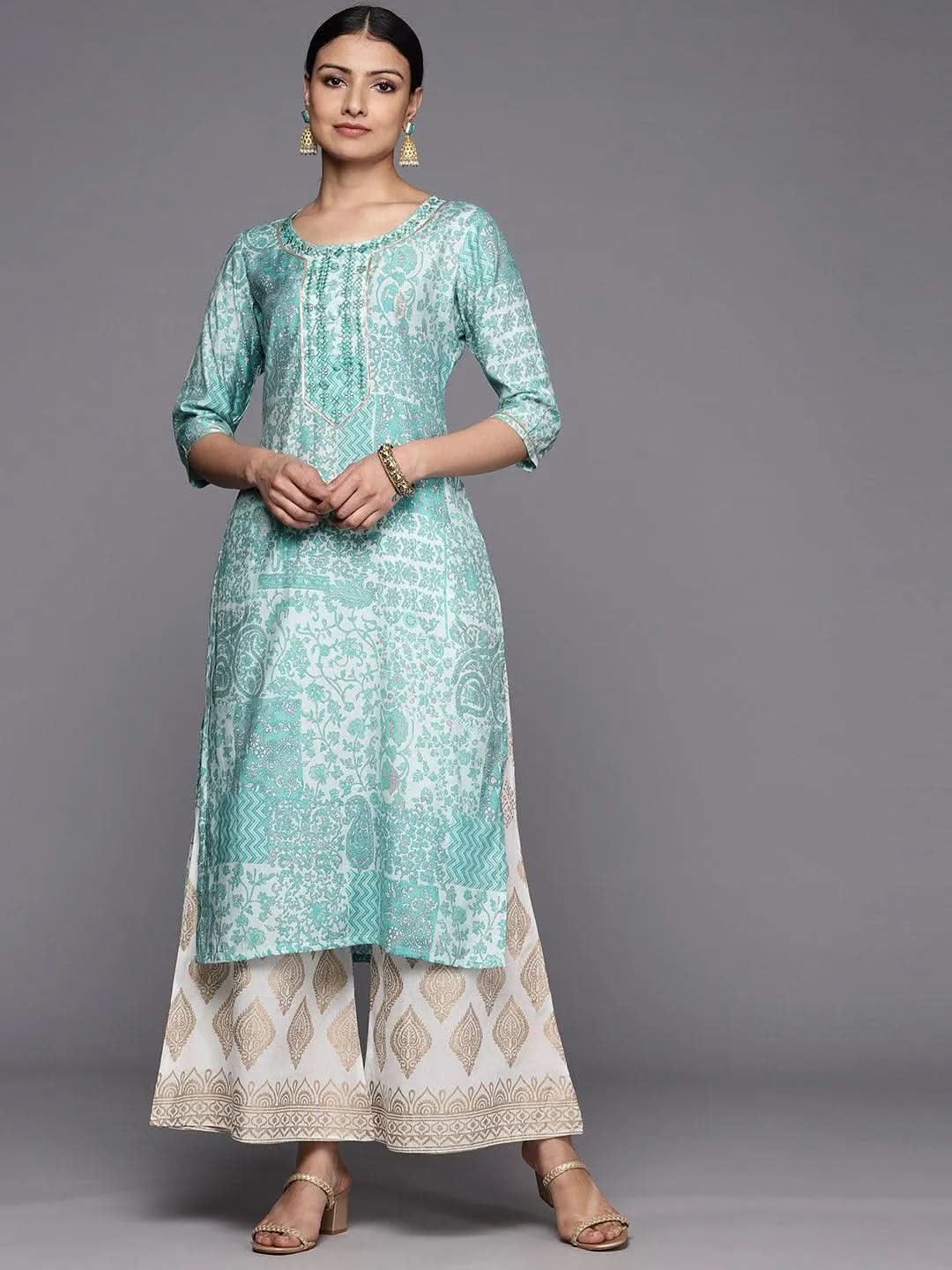 libas Blue Printed Silk Straight Kurta-picture-10