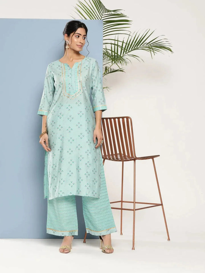 Blue Printed Silk Straight Kurta - Libas