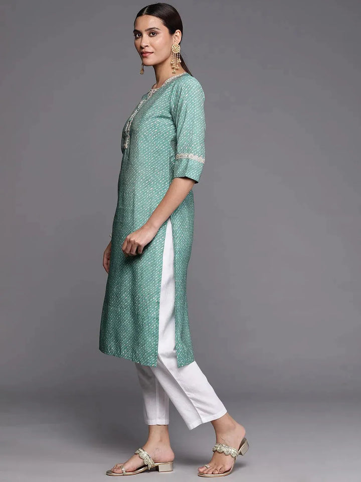 Blue Printed Silk Straight Kurta - Libas