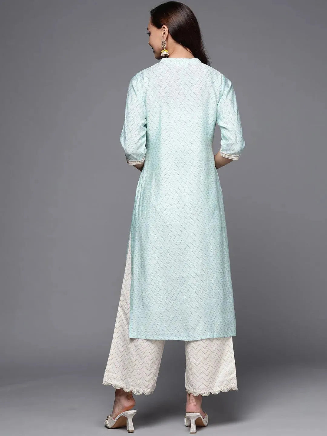 Blue Printed Silk Straight Kurta - Libas 