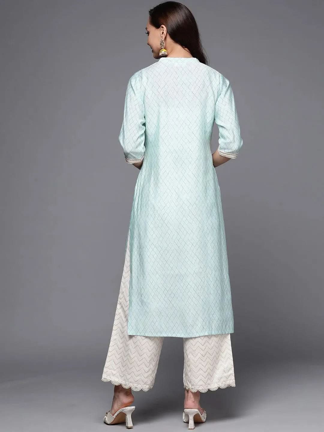 

Blue Printed Silk Straight Kurta