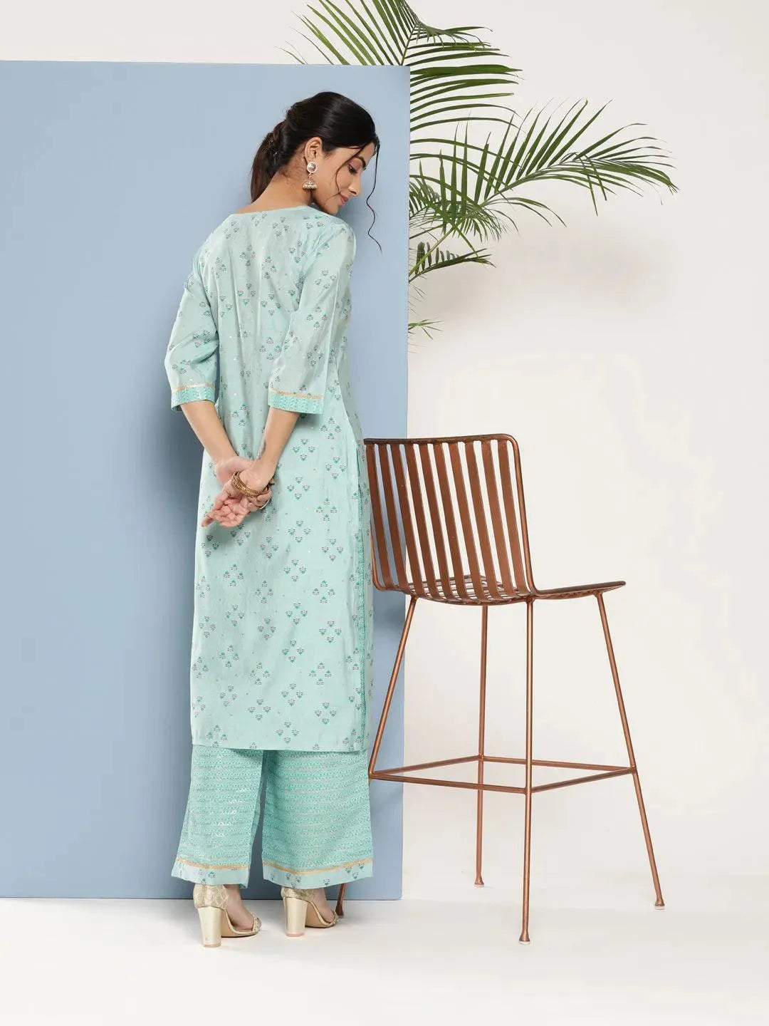 Blue Printed Silk Straight Kurta - Libas