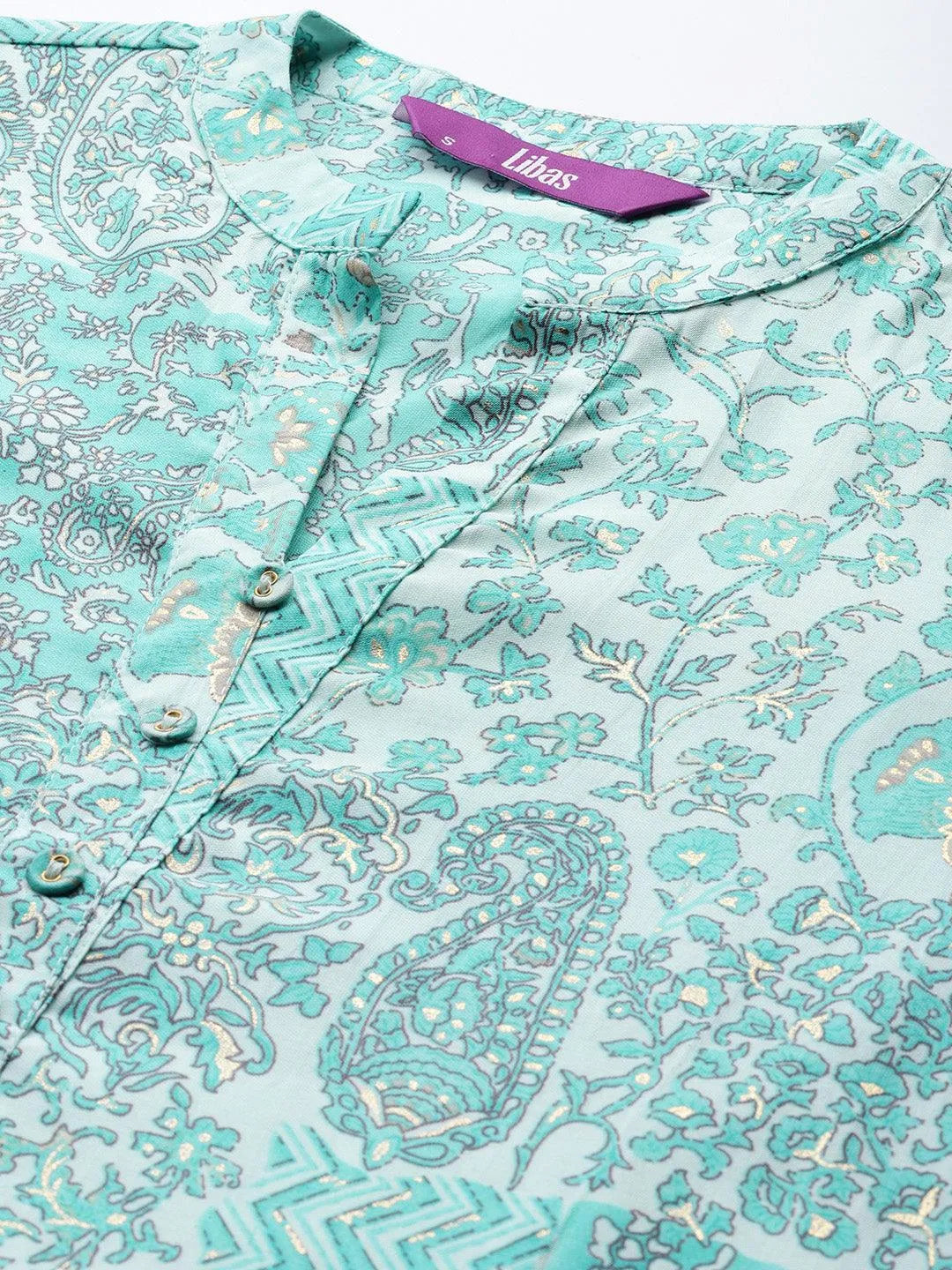 Blue Printed Silk Straight Kurta - Libas 
