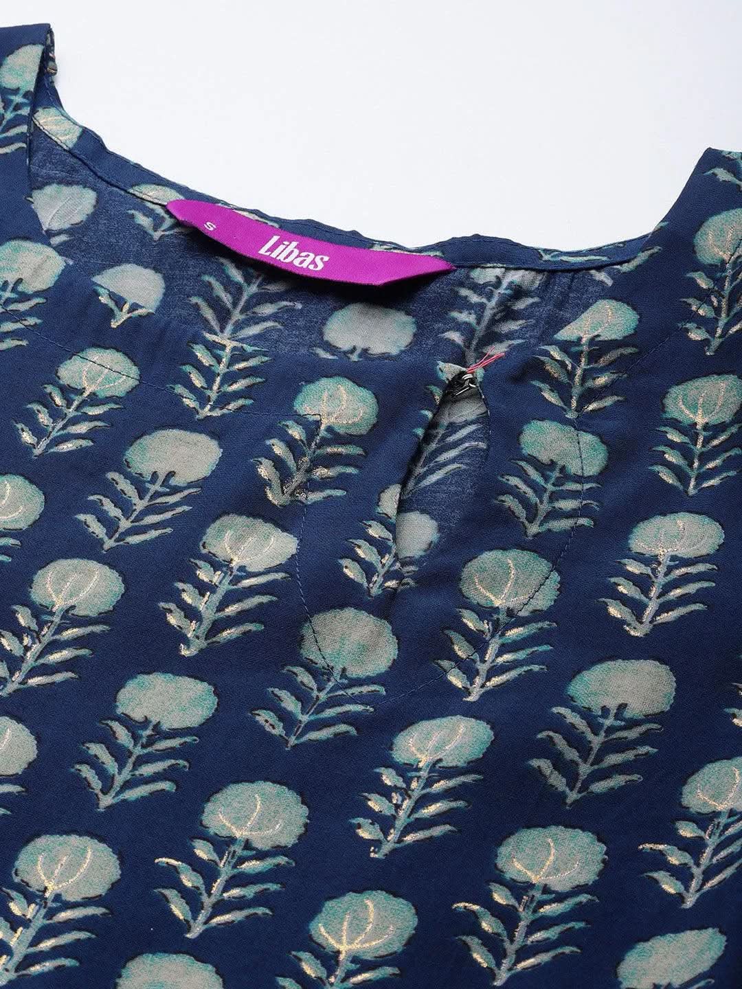 

Blue Printed Silk Straight Kurta