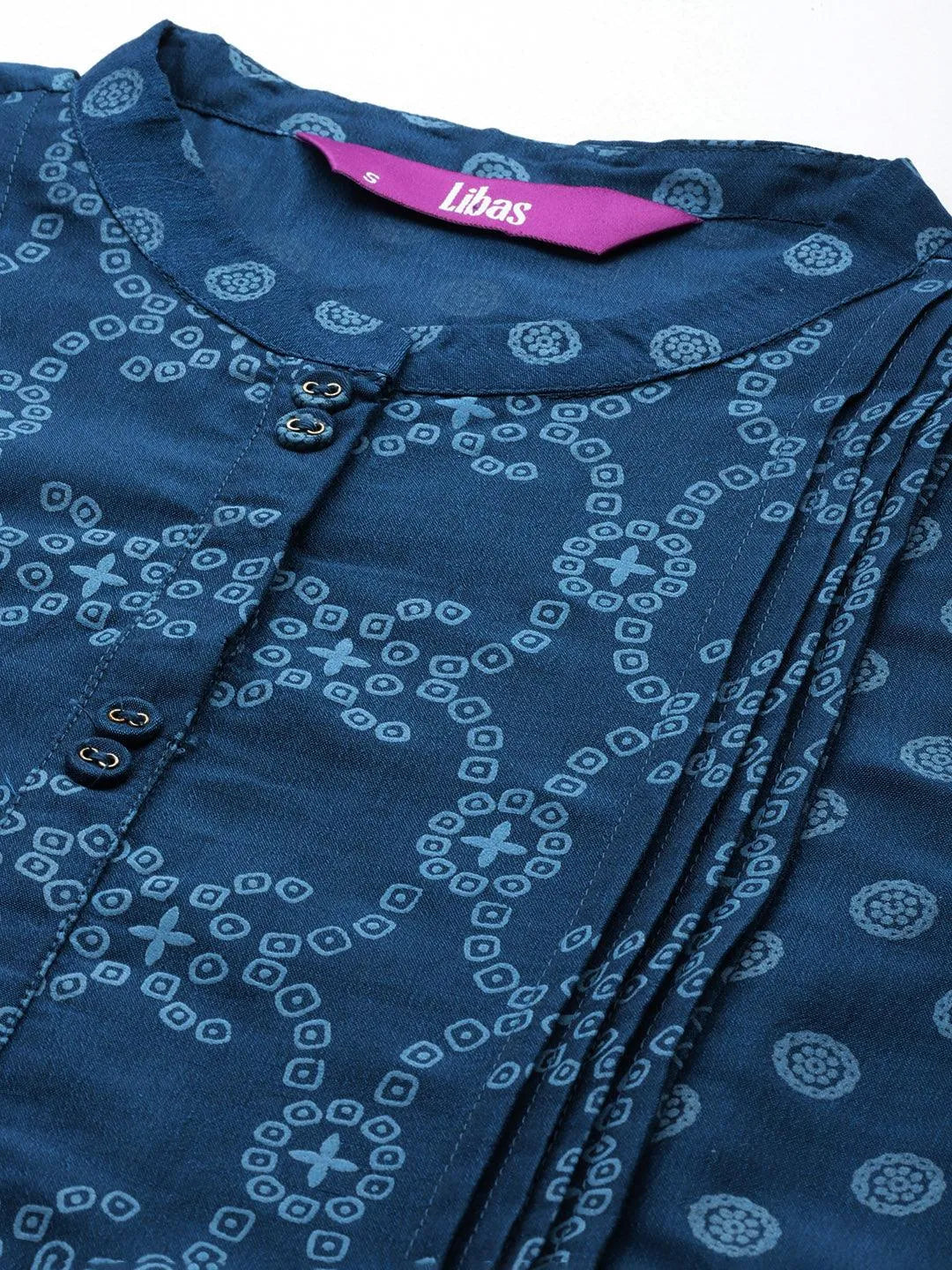 Blue Printed Silk Straight Kurta - Libas 