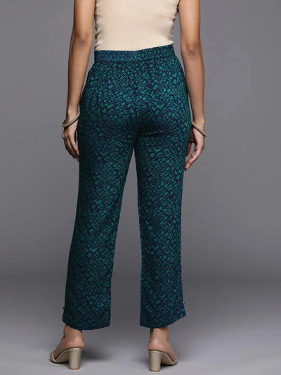 Blue Printed Silk Trousers - Libas