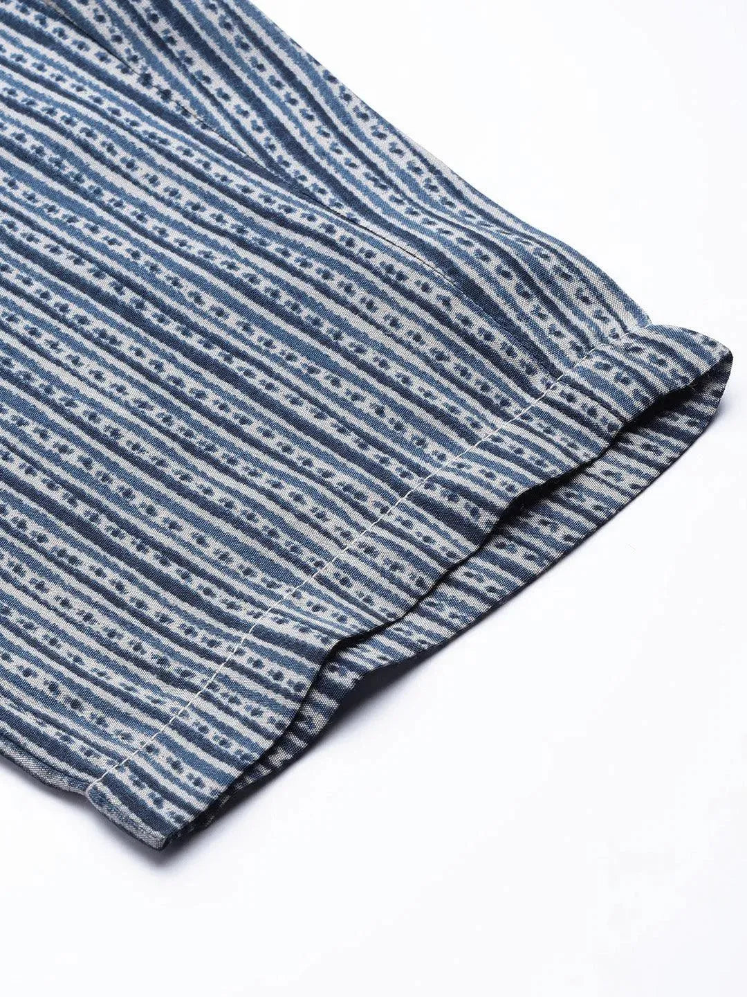 Blue Printed Silk Trousers - Libas 