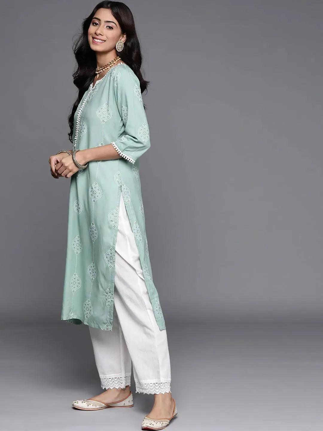 Blue Printed Viscose Rayon Kurta - Libas 