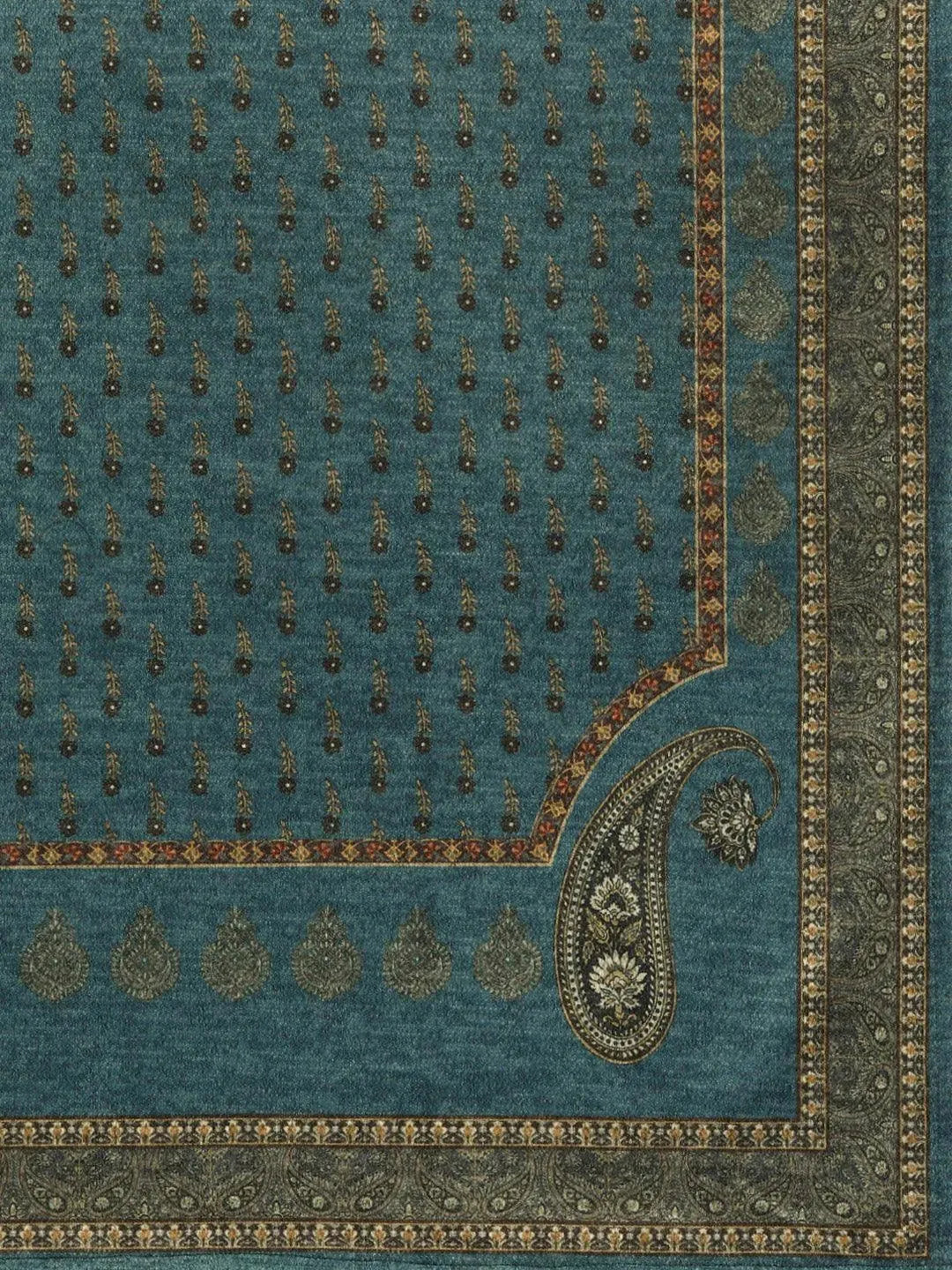 Blue Printed Wool Straight Suit Set - Libas