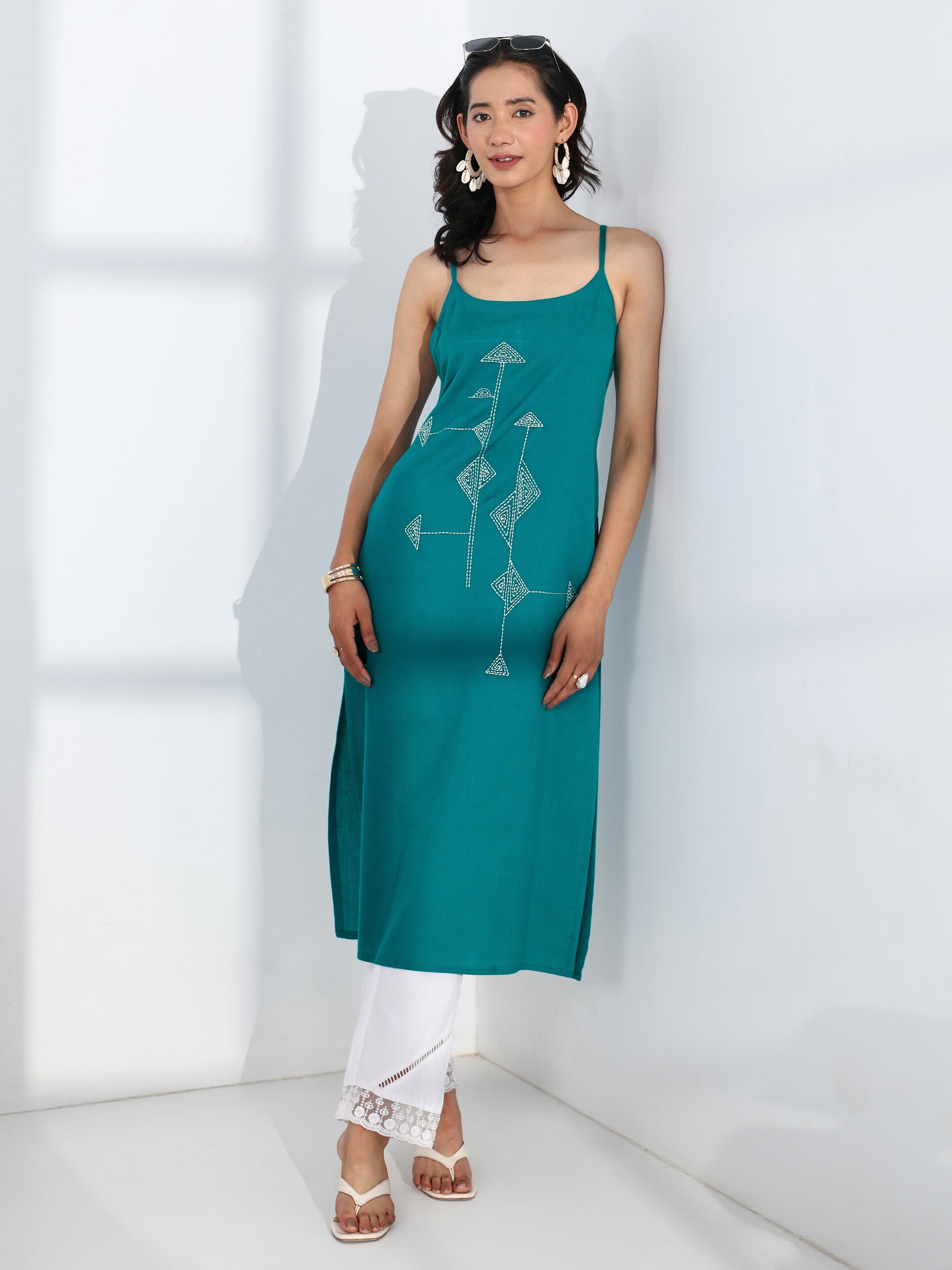 Libas Blue Quirky Design Embroidered Cotton Straight Kurta-picture-11