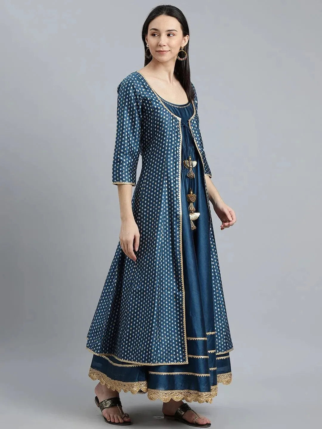 

Buy Blue Self Design Chanderi Silk Suit Set - 20094O-XXL | Libas Ethnic Wear Online