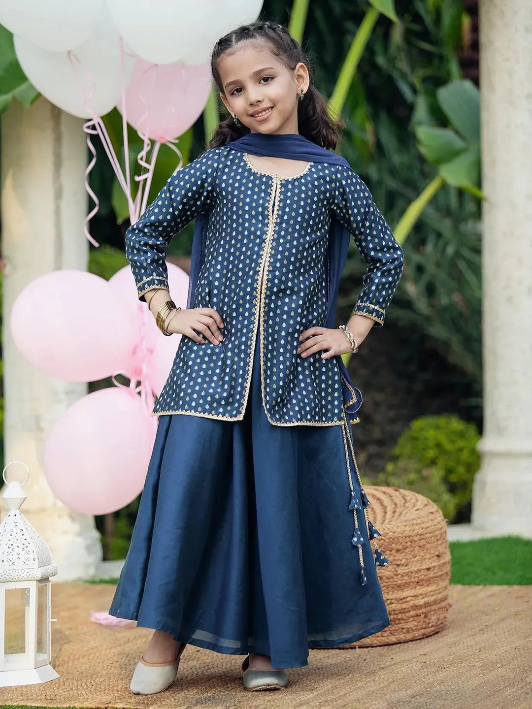 Blue Self Design Chanderi Silk Suit Set - Libas