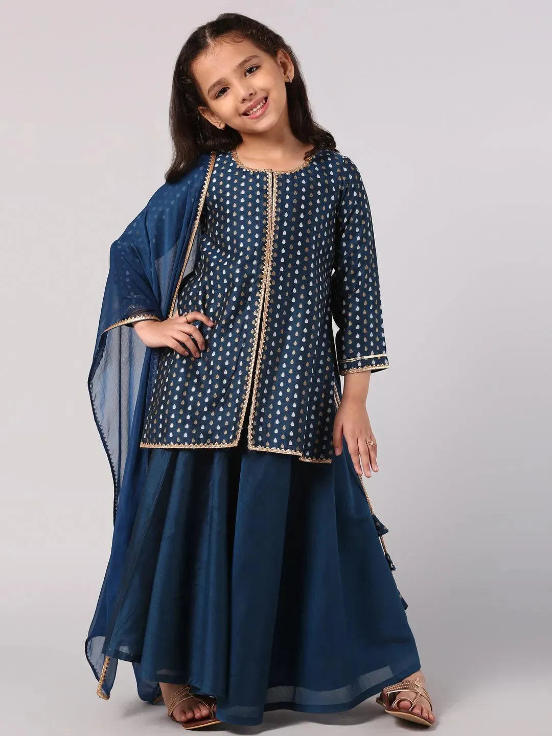 Blue Self Design Chanderi Silk Suit Set - Libas