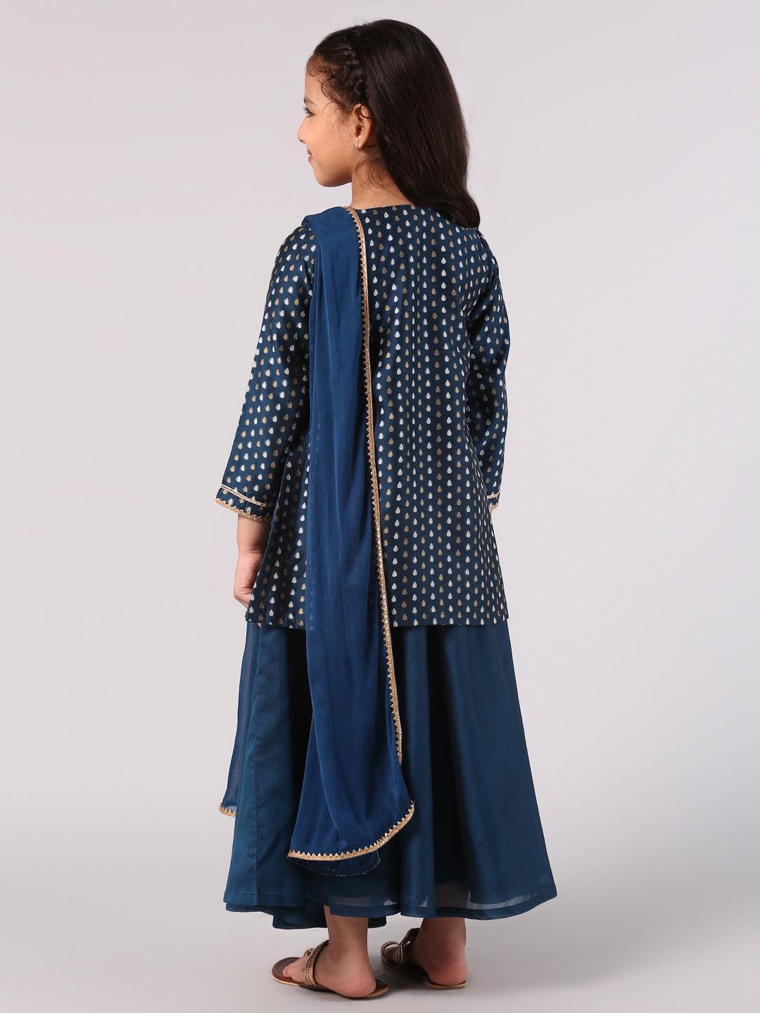 Blue Self Design Chanderi Silk Suit Set - Libas