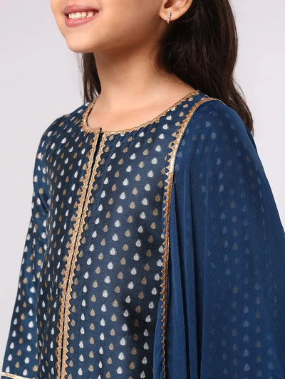 Blue Self Design Chanderi Silk Suit Set - Libas