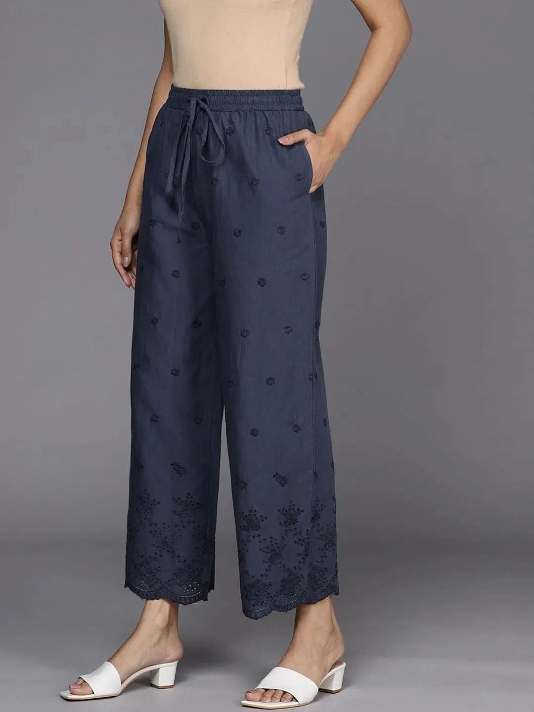 

Blue Self Design Cotton Palazzos