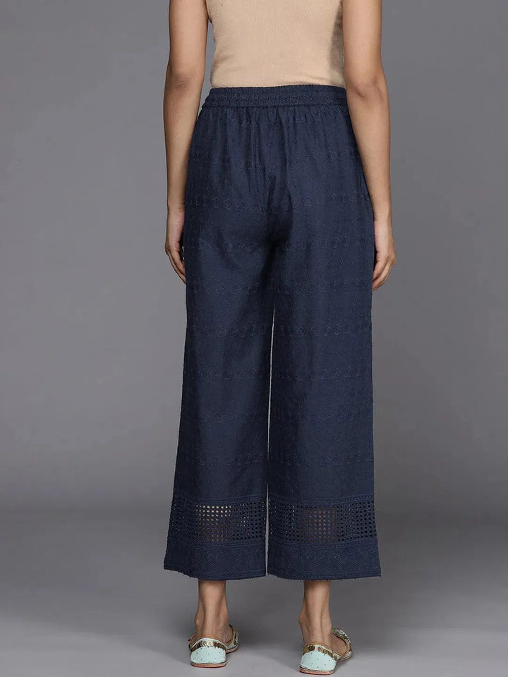 Blue Self Design Cotton Palazzos - Libas