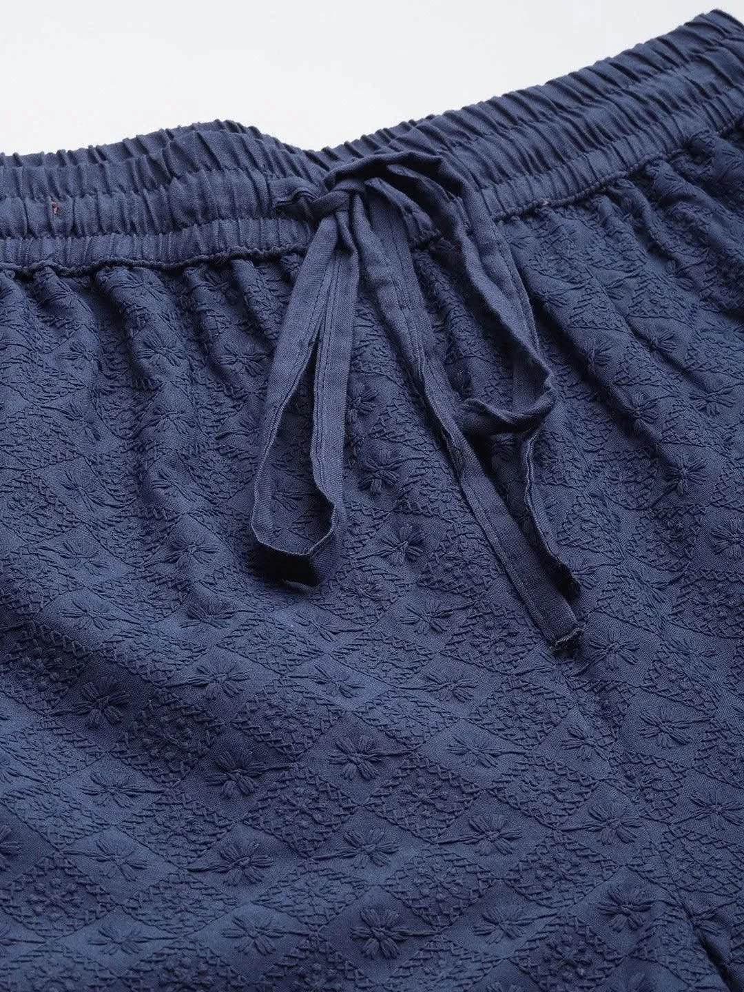 

Blue Self Design Cotton Palazzos