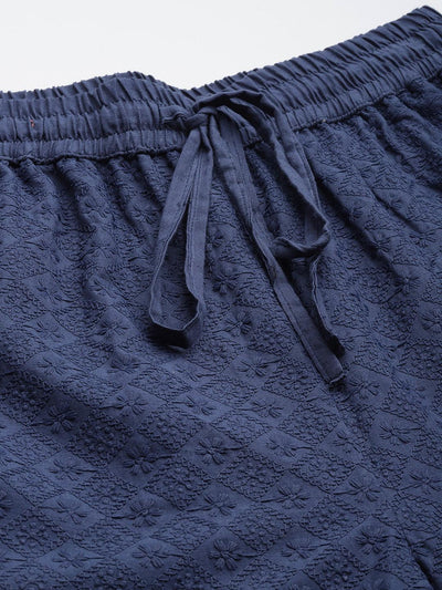 Blue Self Design Cotton Palazzos - Libas