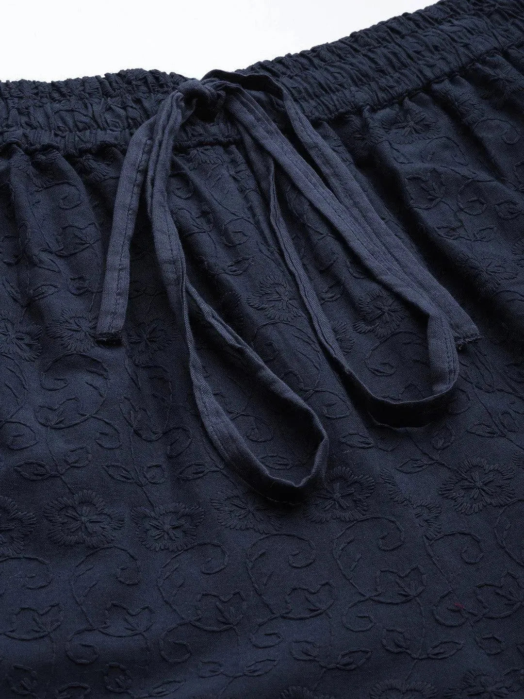 Blue Self Design Cotton Palazzos - Libas 