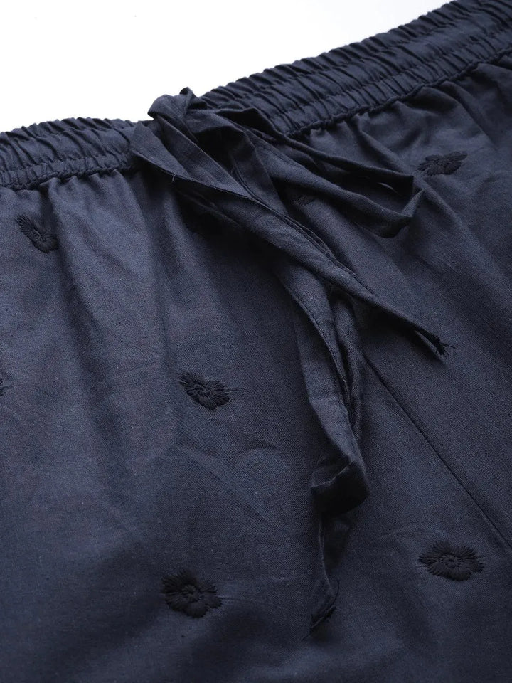Blue Self Design Cotton Palazzos - Libas