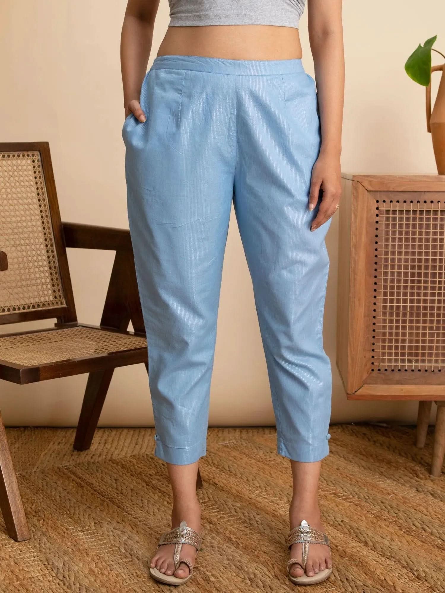 

Buy Blue Self Design Cotton Trousers - PL851O- | Libas Ethnic Wear Online