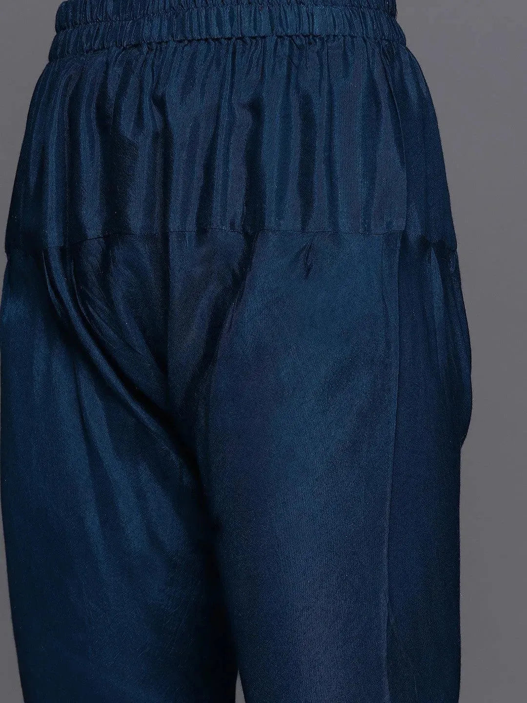 

Blue Self Design Silk Anarkali Kurta With Churidar & Dupatta