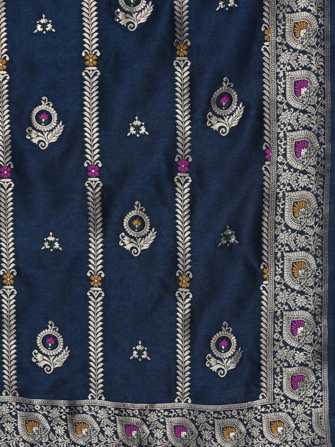 Blue Self Design Silk Blend Straight Suit Set - Libas 
